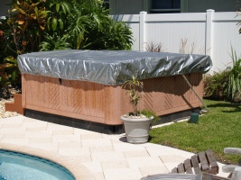 Hot tub, cover and lifter - all covered and protected by the spa cap
