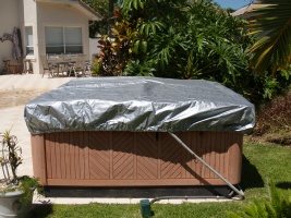 Side view of the spa cap over the spa and hot tub cover